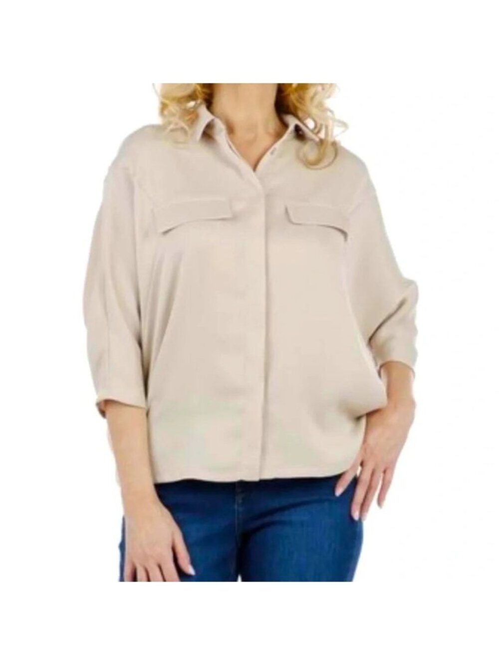 NEW Brian Bailey Beige Satin Blouse Top Size XXL